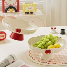 1 PC Cream Style High-Value Petal-Shaped Fruit Plate Button-Type Living Room Coffee Table Candy Snack Plate High-Legged Fruit Plate With Ribbon, Coffee Table Snack Dried Fruit Plate, Candy Plate, Multi-Functional Fruit Basket With Drainage Function - Multicolor - View 5