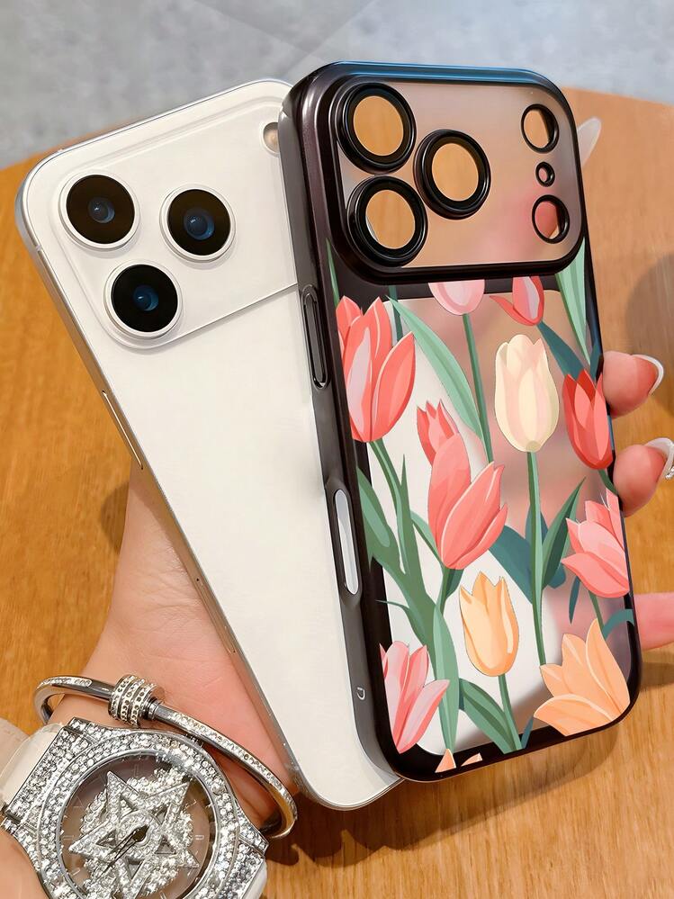 1 Stylish Phone Case. Does Not Include Lanyard Or Stand. Colorful. Tulip Flower Pattern. Mobile Phone Case, Colorful Flower Pattern. Drop-Proof, Shockproof, Scratch-Resistant, Soft Protective Material Cover. Compatible With 17promax/17pro/17/17Air/16promax/16pro/16plus/16/15promax/15pro/15plus/15/14promax/14pro/14plus/14/13promax/13pro/13/12promax/12pro/12 - 黑色 - 查看 3