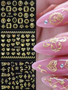 30pcs Bronzing Curved Lines Flowers Nail Sticker Golden Retro Geometry Star Characters Design Charm Decals Manicure Foils Nails Nail Stickers - Gold - View 5
