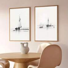 帆船主题墙饰，港口帆布画，航海风情墙面装饰，宁静水域墙面艺术画，复古艺术版画，现代风格，家居装饰，海报，礼品，房间美学，适用于客厅、卧室、房间美学装饰、家居装饰，极简主义墙画，水墨艺术版画，帆布，帆船画，家居装饰（可选画框） - 多色 - 查看 6