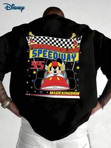 [Disney Authorization] Vintage Tomorrowland Racing T-Shirt, Disney Mickey Mouse And Car Tee, Mickey And Friends, Men's Summer Pure Cotton T-Shirt, Disneyland Family Matching Group Tee, Unisex T-Shirt, Suitable For Gatherings, Sports, Daily Wear, And Vacations, Ideal Choice For Racing Enthusiasts, Men's Gift - Black - View 1