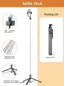 1.7m/1.3 Meters Bluetooth Wireless Selfie Stick Tripod With 3-Color LED Fill Light, 360° Rotatable Stainless Steel Portable Phone Holder, Compatible With IPhone 16/15/14/13/12/11e/Max/Pro/Xs/Xr/X/Plus, Galaxy S25/S24/S23/S22 Ultra, Android Smartphones, GoPro, Suitable For Travel/Selfie - Multicolor - View 13