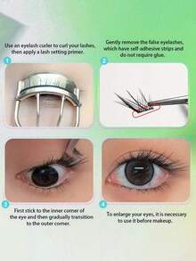 120/36片装免胶假睫毛，Sudaji分段仿真，女士温感自粘狐狸款假睫毛 - 黑色 - 查看 8