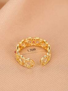 1 pieza Anillo abierto de moda con incrustaciones de circonita hueca, adecuado para uso diario, fiesta y eventos - anillo - Ver 6