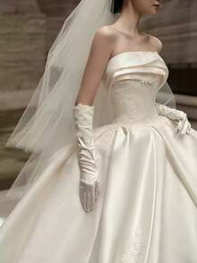 Elegant Sexy Strapless Pleat A Line Satin Wedding Dress,Registry Office Dresses Bridal Gown,Evening Party Dress Birthday Party Dress Country Wedding,Romantic Church Ceremony Wedding Dress,Suitable For Wedding,Dating,Party,Singles' Party,Vacation,Formal Occasions,Dinner Dress,Prom Dress,Homecoming Dess,Cocktail Party,Wedding Guest Dress,Graduation - Blanco - Ver 5