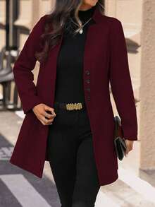 Chaqueta ajustada de cuello alto casual para vacaciones de mujer - Rojo - Ver 3