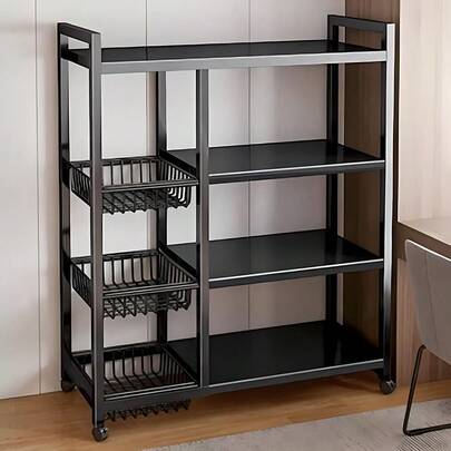 4 Tier Heavy Duty Metal Kitchen Storage Rack With Wheels Fruit Basket Trolley Organizer Removable Shelf For Vegetable Storage Cart Utility Racks