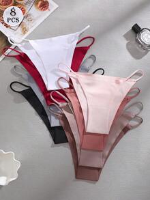 8pcs/Pack Spaghetti Strap Seamless Sexy Low Waist Panties For Women - Multicolor - View 4