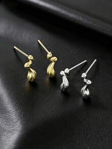 1对铜合金极简几何线条设计耳环（女士款） - EH1278 - 查看 1