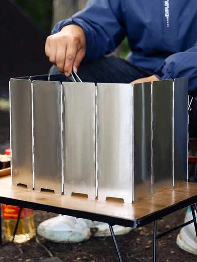 1pc Outdoor Camping Stove Windshield, Super Lightweight Aluminum Alloy Foldable With Buckle And Storage Bag, Portable Stove Windscreen, Suitable For Camping Stove And Butane Stove, Outdoor Burner Windshield, Camping Gear