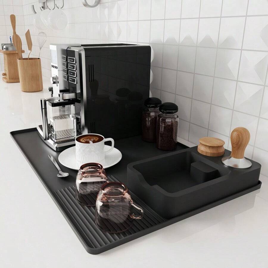 二合一硅胶咖啡吧垫兼压粉垫 - 防滑硅胶垫，适用于咖啡机、台面、吧台、厨房台面、餐具沥水垫 - 彩色 - 查看 1