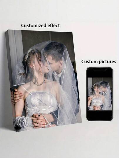 1pc Customized Canvas Print Photo, Valentine's Day Memorabilia, Customized Canvas Wall Art, With Or Without Frame, Print Your Couple Photo, Valentine's Day Decor, Artwork For Bathroom, Bedroom, Office And Living Room, Wall Decor, Gift For Friends And Family, Birthday, Print Your Baby/Family/Car/Couple/Portrait Photos, Suitable For Mother's Day, Father's Day, Wedding, Anniversary, Valentine's Day, Birthday, Party