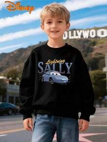 Retro Disney Pixar Cars Graphic Sweatshirt, Oversized Silhouette, Bold Sally Carrera Print, Breathable & Warm, Great For Layering, Unisex - màu đen - Xem 2