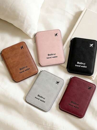  CHARM INFINITE RFID Anti-Theft Short Passport Holder Vintage PU Wrist Strap Slim Travel Organizer
