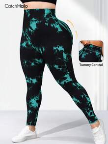 سروال رياضي مطبوع بطريقة الصبغ بالربط، خصر عالي، تحكم في البطن، مقاوم للاحتكاك، مطاطي عالي، رافع للأرداف، مناسب للجيم والرياضة واللبس اليومي - متعدد الألوان - مشاهدة 8