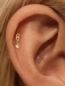 1件925纯银时尚动物系列立方氧化锆耳钉，平底耳骨耳廓穿孔耳钉，适合女性日常佩戴、婚礼、派对和宴会等场合。 - 金色 - 查看 7