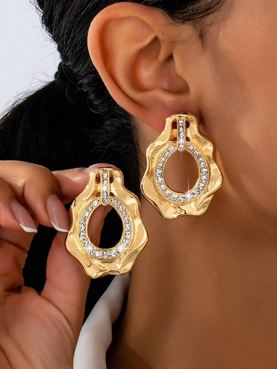 1 Đôi bông tai đính đá pha lê rỗng tối giản, phong cách thời trang Châu Âu và Mỹ - Nhiều màu - Xem 1
