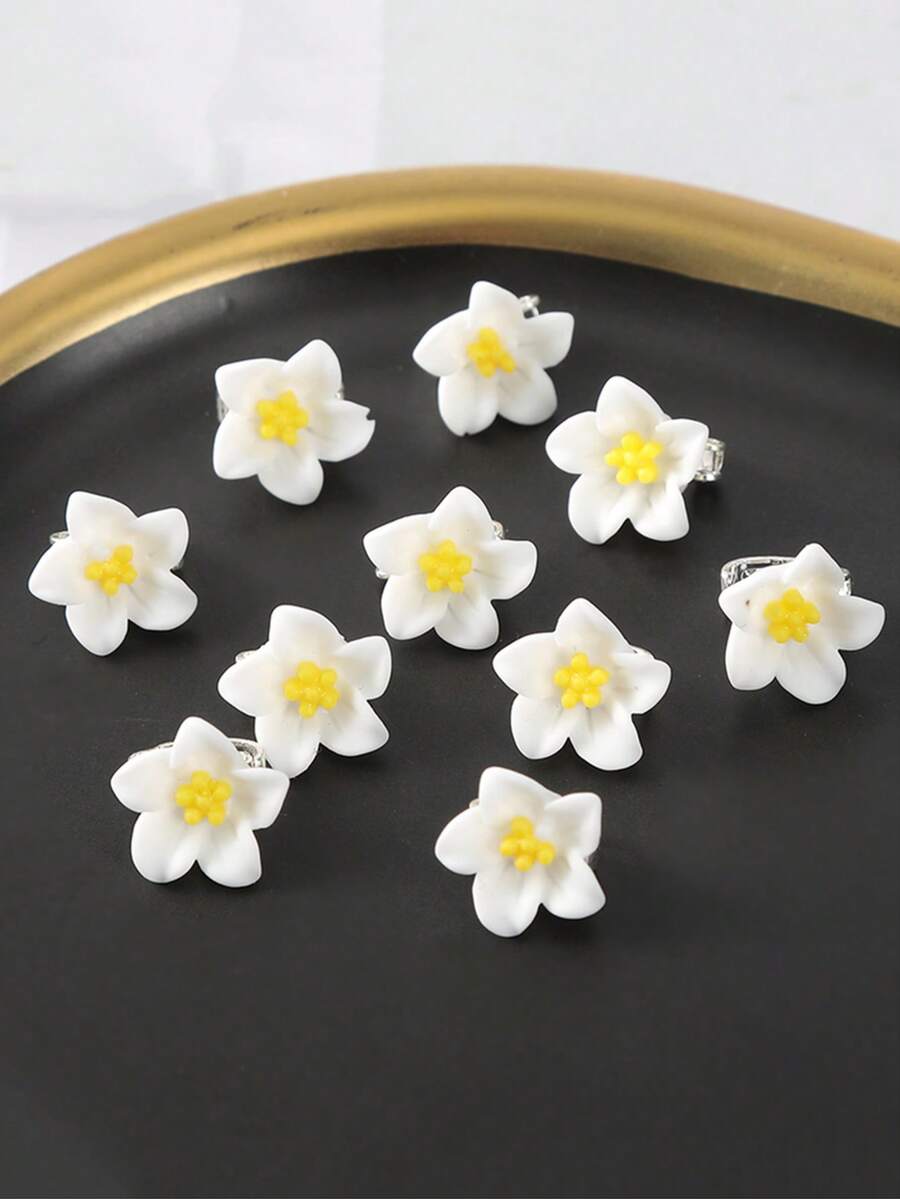 10个春夏新款树脂小花四叶草编织发夹，适合日常、上学、街头、海滩、度假、拍照等场合 - 彩色 - 查看 1