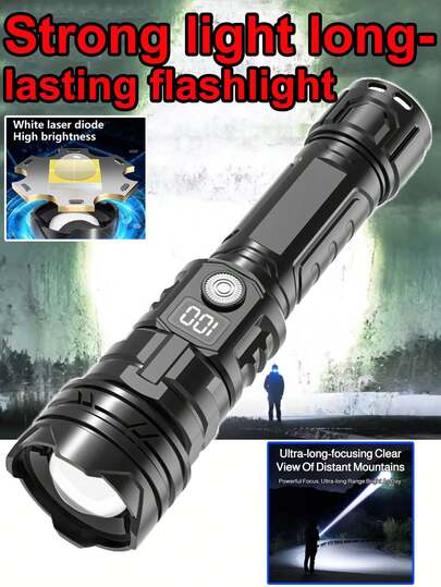2/1pc Portable High-Brightness LED Flashlight, Type-C Fast Charging, Digital Display, Waterproof, Lighting Modes | Multi-Functional Flashlight Suitable For Camping, Hiking, Fishing, Power Outages And Car Emergencies