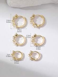 Bộ 6 chiếc khuyên tai hình giọt nước đính đá Cubic Zirconia thanh lịch, thời trang, màu hồng, xanh lá cây, xanh navy, xanh sapphire, đen, trắng, đỏ, đá sinh nhật, chất liệu đồng, không gây dị ứng, phù hợp cho phụ nữ đeo hàng ngày, lễ hội, dự tiệc, là món quà tuyệt vời. - Vàng - Xem 6