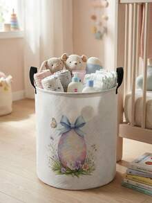 1pc/2pcs Easter Pattern Printed Large Capacity Foldable Round Storage Basket With Handle, Multipurpose Storage Basket For Nursery, Baby Diaper, Clothes, Toys Organizer, Collapsible Storage Box - Multicolor - View 17