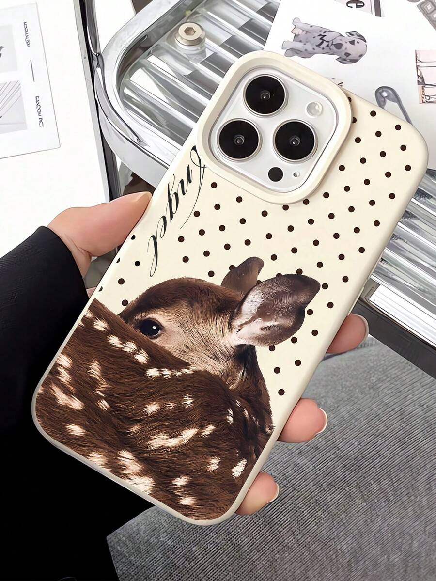 1pc Korean Minimalist Polka Dot Deer Pattern Milky White Liquid Large Hole Lens Anti-Drop Anti-Fingerprint Phone Case Compatible With IPhone 17/16/16Pro/16Plus/15/15ProMax/15Pro/11/12/13/14ProMax/11Pro/11ProMax/12Pro/12ProMax/13Pro/13ProMax/14Pro/14ProMax, Soft Shell, Elegant - Multicolor - View 1