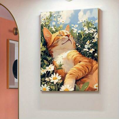 1set 40*50cm (Including Inner Frame) Little Orange Cat In A Flower Bush - 40x50cm - Unframed - Beginner-Friendly DIY Paint By Numbers Kit - Paint By Numbers - Handcrafted Art Set - Acrylic Painting - Suitable For Home Wall Decor And Gifts
