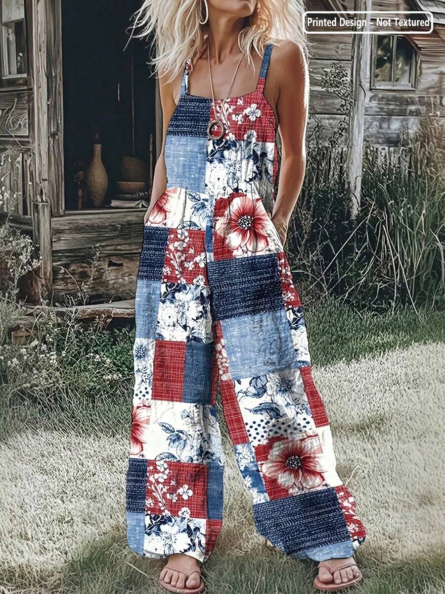 Printed Wide-Leg Jumpsuit: 100% Polyester Strapless Romper  Side Pockets For Garden Soirees, Casual Vacations And Artistic Boho Style For Women. - Màu sắc hỗn hợp - Xem 1