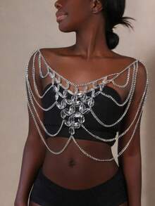 1pc Transparent Geometric Multi-Layer Bohemian Beaded Tassel Body Chain, Suitable For Beach Vacation - Clear - View 1