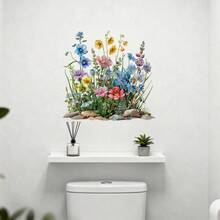 1 pieza Pegatina para asiento de inodoro con estampado floral y de mariposas de estilo campestre, pegatina autoadhesiva de PVC extraíble, adecuada para decorar el borde de la tapa del inodoro del baño, la cubierta de la bañera, el tanque, crear un ambiente festivo, decoración de primavera - 1PC - Ver 6