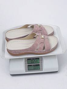 Damen Sandalen in Große Größen, Sommer Neue Mode Lässig Weinrot & Schwarz Patchwork Runde Zehenkappe Plateau Dicke Sohle Slip-On, Komfortabel für Alltag/Strand - Rosa gefrostet - Übersicht 11