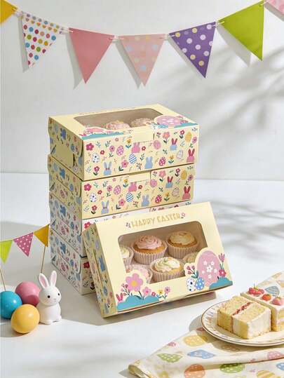 5pcs/10pcs New Easter Gift Boxes With Window, Easter Paper Window Cupcake Boxes, Easter Bunny And Egg Design, Easter Holiday Gift Packaging, Easter Bunny Cookie Boxes, Baking Packaging Boxes, Dessert Boxes, Cake Boxes, Candy Boxes, Food Containers, Easter Party Favor Packaging Supplies, Easter Party Supplies, Easter Decorations, Home Decor, Kitchen And Dining Decor