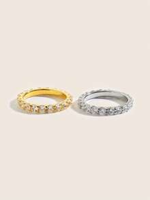 1 chiếc nhẫn thép không gỉ mạ vàng 18K đính đá Cubic Zirconia, trang sức nữ, quà tặng đám cưới, tiệc tùng, hẹn hò. - Một chiếc nhẫn khảm đá zircon lớn - Xem 6