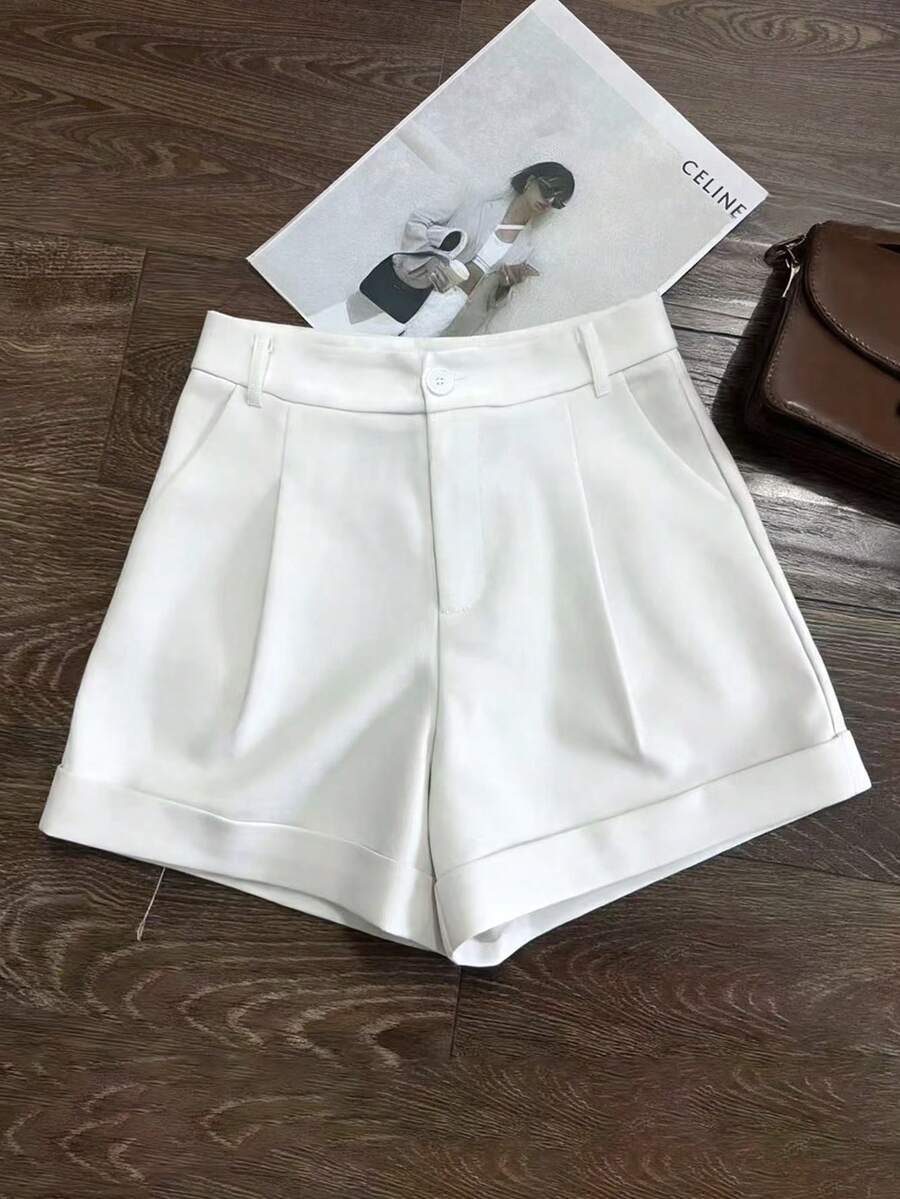 EARO 舒适面料女士白色阔腿短裤,无弹力,短款设计,适合夏季日常休闲穿着 - 白色 - 查看 1
