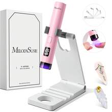 Handheld UV Light For Gel Nails With Stand, Mini Portable Cordless Nail Lamp With LCD Display, Eye-Protective Cover, Flash Curing For Glue Pink - pink with stand - View 1