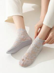 1/5/10 Pairs Socks Women's Lace Transparent Lolita Invisible Summer Autumn Thin Non-Slip Short Ankle Black Low Cut Boat Sock - Multicolor - View 5