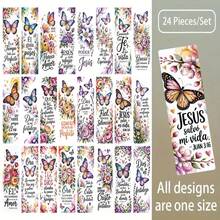 24pcs Exquisite Colored Spanish Butterfly Floral Inspiring Scripture Bible Verses Bookmarks Stickers For Book Lovers Page Markers And Daily Spiritual Reminders, Gifts For Religious Activities And Church Gatherings Perfect For DIY Reading Decor - Multicolor - View 1