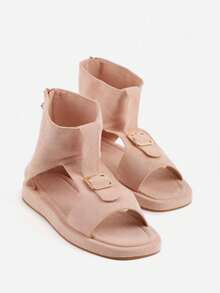 Sandalias planas casuales y de moda con diseño de hebilla para mujer - Rosa - Ver 5