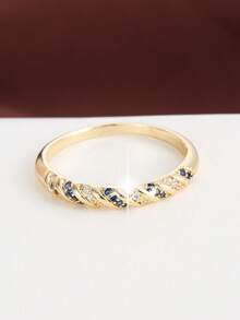 1 pieza Anillo de mujer con diseño espiral y circonita cúbica incrustada - Multicolor - Ver 7