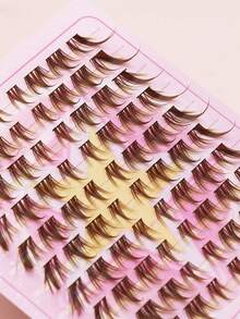 Ayrmilla 80PCS C Curl Brown Style Eyelash Extension Winged Individual Lashes Natural Segmented Eyelash Bundles Makeup Tools DIY Prank Manga Fishtail Fairy 3D Mink Eyelashes, Cat Eye Extended Delicate Eyelashes, Slim And Light Fake Eyelashes - Brown - View 6