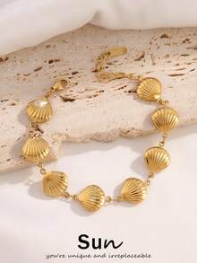 1pc Stainless Steel Hollow Ocean Shell Bracelet For Women Fashion 18K Gold Plated Simple Waterproof Chain Bracelets Jewelry Gift - Bracelet - View 1