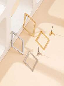 1 Pair Geometric Metal Textured Hollow Fashion Earrings, Suitable For Daily Wear - Geometry - View 5