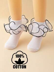 1 đôi tất cotton cho bé gái màu đen trắng cổ điển, kiểu dáng công chúa thanh lịch, ngắn, thích hợp cho trang phục dự tiệc. - Đen và trắng - Xem 4