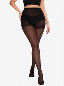 1条XL-2XL加大码女士纯黑色打底裤，裆部宽松，超薄连裤袜，高腰长袜，加固袜尖 - 建议体重60-80公斤 - 黑色 - 查看 5