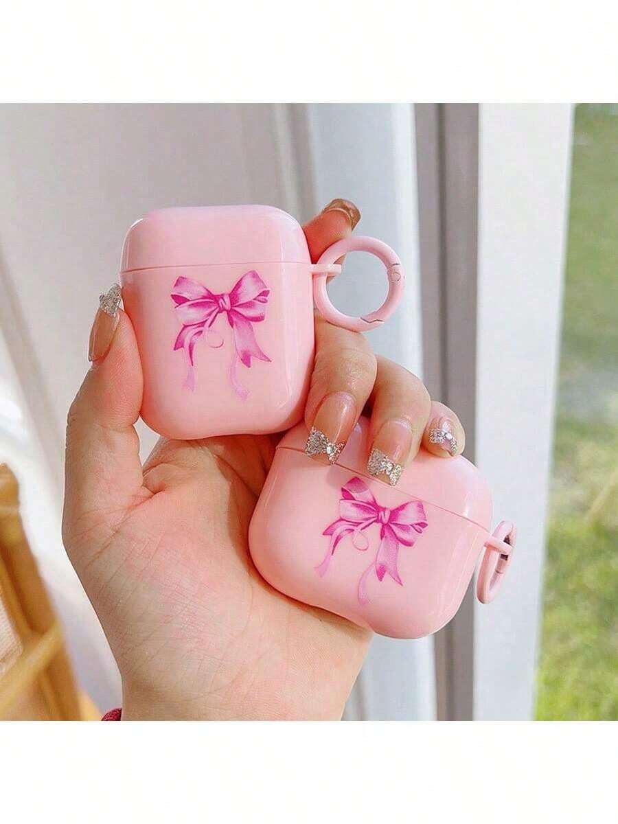 Bowknot Protective Case Suitable Compatible With Apple Bluetooth Wireless Earphones, Anti-Scratch And Drop-Proof Cover Compatible With Apple Bluetooth Earphone Case - Pink - View 1