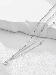 1条S925纯银极简三层珠链脚链，女士独特设计百搭编织链，奢华小众精致礼品脚链 - 三層 - 查看 2