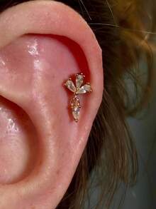 EleRunis 1PC 925 Sterling Silver Water Drop Flat Back Cartilage Helix Piercing Fine Jewelry For Daily Wear Wedding Party Engagement Anniversary Valentine's Day - Gold - View 1