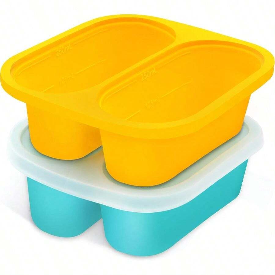 Silicone Soup Freezer Molds: 1 Cup Silicone Freezer Trays With Lid - 4 Packs Easy Release Soup Freezer Containers - 250ml 125ml Portion Large Cubes Soup (2, Blue/Yellow) - 藍/黃 + 2 - 查看 1