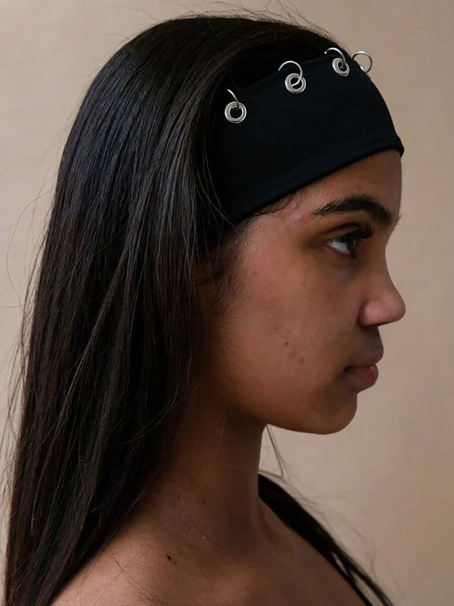 1 chiếc băng đô thời trang phong cách Punk, băng đô co giãn mềm mại, chống trượt, in họa tiết rỗng theo phong cách Gothic, thích hợp cho bãi biển, kỳ nghỉ, yoga, sử dụng hàng ngày, phụ kiện tóc thời trang đa năng, băng đô dành cho nữ. - màu đen - Xem 1