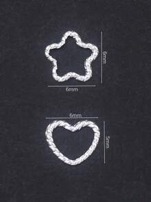 1 caja de decoraciones de arte de uñas de metal con forma de corazón hueco y estrella en color plateado, pegatinas de uñas con forma de corazón y estrella en estilo punk, suministros de salón de uñas para diseños del Día de San Valentín - Plateado - Ver 6